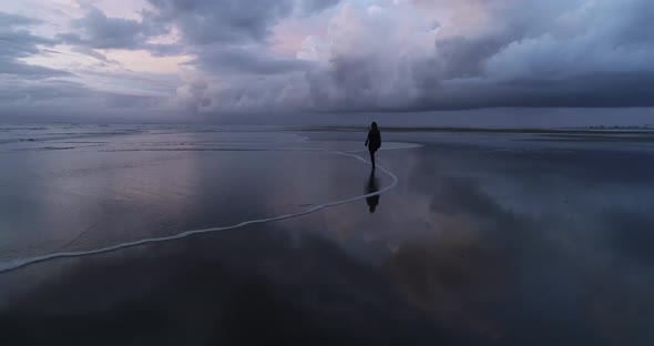 Beautiful Barefoot Woman Walking Alone Deserted Beach