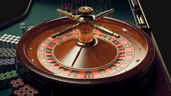 Loopable shot of roulette wheel with a spinning ball. Bets, Las Vegas, gambling. alt