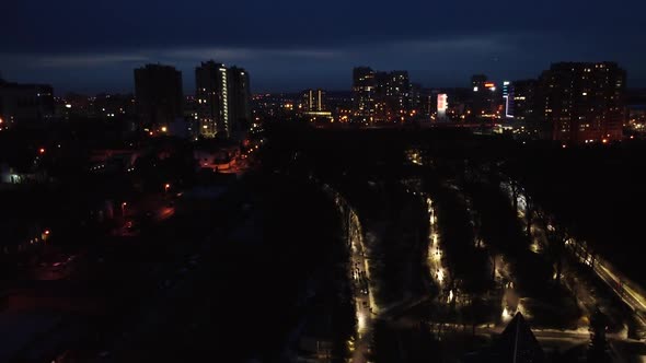 Aerial view evening Sarzhyn Yar Kharkiv city park