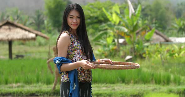 Young  Farmer Woman With Threshed Rice alt