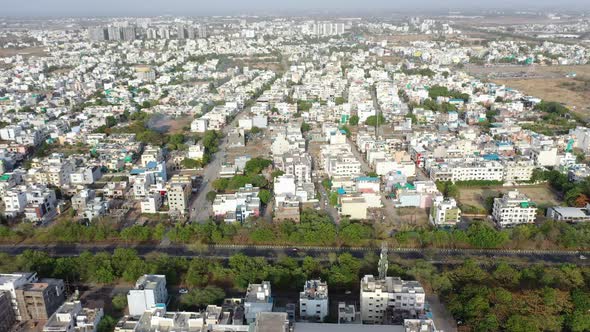 Aerial UHD Drone Footage of a City Blocks in Urban City of India. Indore Which Is Also India's alt