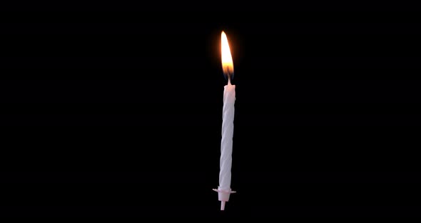 Realistic full-sized single white birthday candlelight isolated on black background. alt