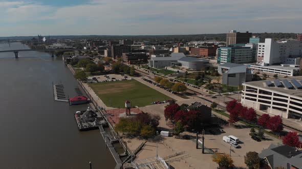 Aerial of downtown Peoria riverfront and view of Peoria, Illinois, USA ...