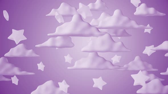 3d Clouds With Stars Purple Kids Background