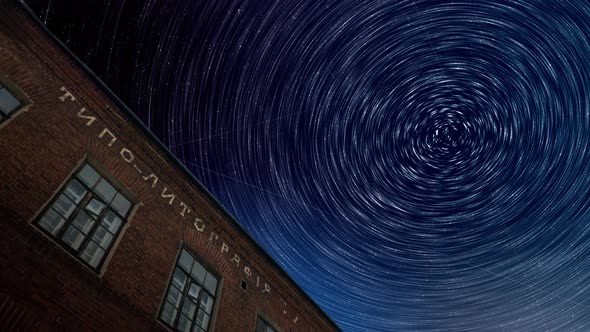 Typolitography Night Stars Timelapse with Long Circle Trails Red Brick Old Typography