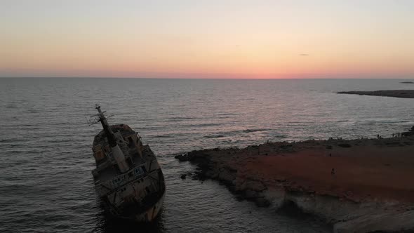 Rusty EDRO III Shipwreck in Cyprus at Golden Hours of Sunset