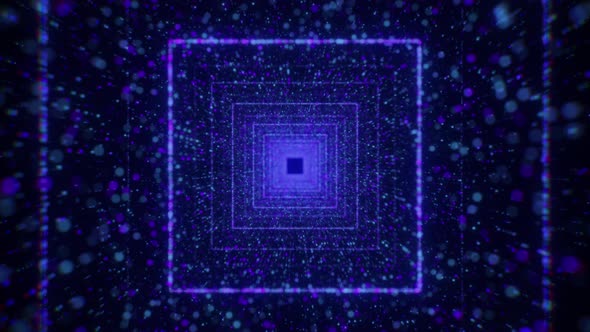 Large squares next to which small shiny lights are moving forward alt