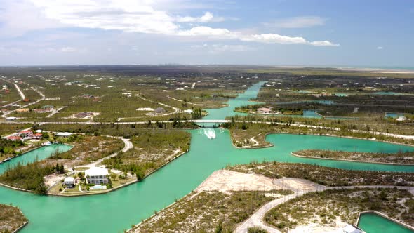 Grand Bahama Island, Bahamas. Aerial View of Creek Canals and Tropical Landscape on Sunny Day, Drone alt