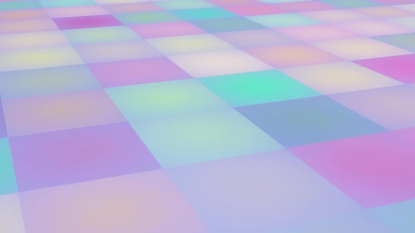 Abstract moving background with multi-colored squares. Looped rotation in 3D space.
