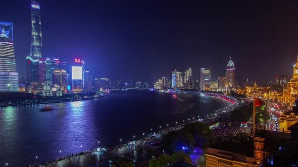 Shanghai Districts Surround Chinese Huangpu River Timelapse alt