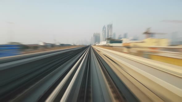Dubai Metro From a Front Locomotive Moving Extremely Fast on a Sunny Day , Time Lapse