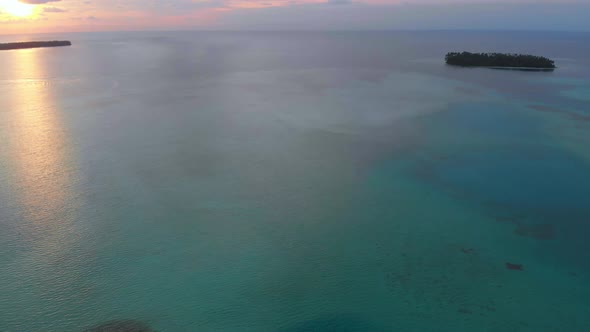 Aerial: flying over desert island tropical beach caribbean sea, turquoise water alt
