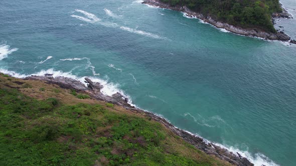 Aerial view of seashore in phuket island.Beautiful sea surface
