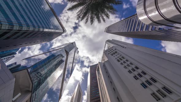 Looking Up Perspective of Modern Business Skyscrapers Glass and Sky View Landscape of Commercial alt