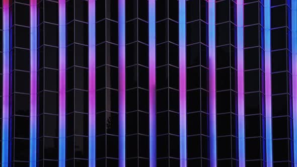 Facade of a Modern Building with LED Lighting, Close-up alt