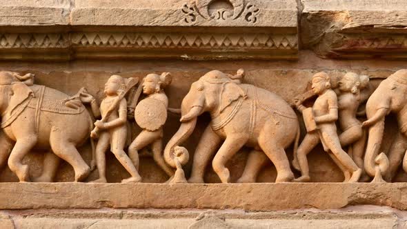 Stone Carving Bas Relief, Lakshmana Temple, Khajuraho, India alt