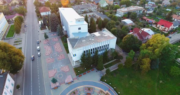 Panoramic Aerial drone view of small town