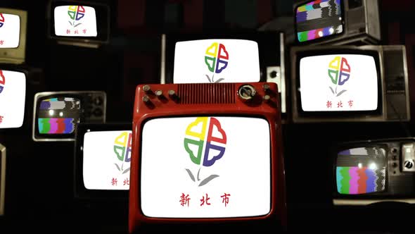 Flag of New Taipei City, Taiwan, and Retro TVs. alt
