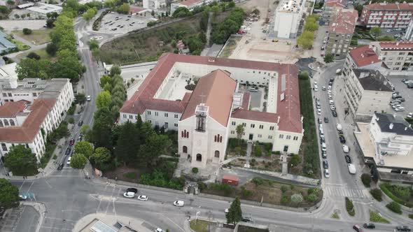 Aerial view of Leiria cathedral, Mannerism and baroque architectural style