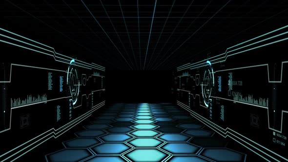 Corridor With Hud Servers In Data Center