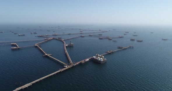 OIL ROCKS – Aerial view of Neft Dashlari city on the caspian sea. Offshore oil production. alt