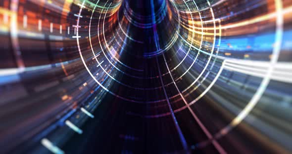 Abstract neon lights Sci-Fi futuristic Hi Tech virtual reality tunnel.