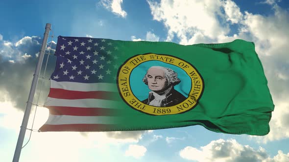 Flag of USA and Washington State alt