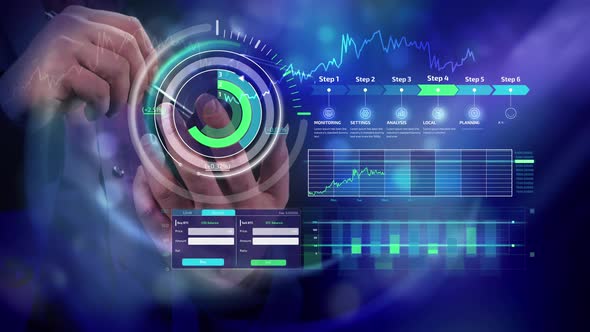 Infographics On The Background Of A Man Working On The Phone 4K alt