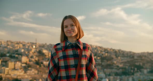Portrait of Woman in Amman Jordan Posing in Middle East Arabian Cityscape