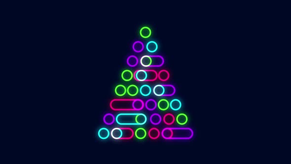 Animation of a digital Christmas tree with baubles and Christmas decorations on dark blue background alt