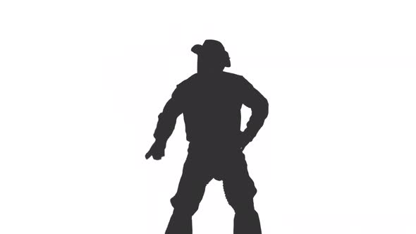 Black And White Silhouette Of Cowboy Dancing And Having Fun, Alpha Channel Included