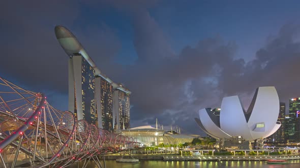 Singapore skyline with Helix Bridge views and the Marina Bay.