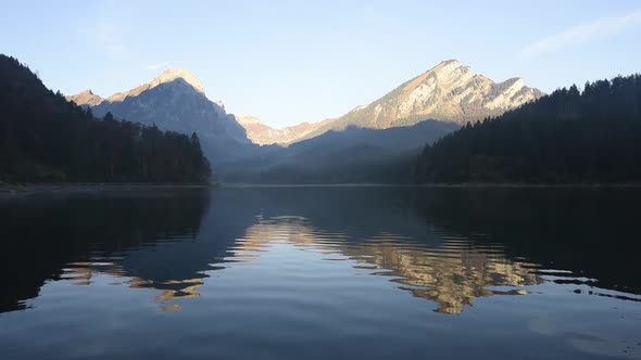 Peaceful Autumn View on Obersee Lake in Swiss Alps