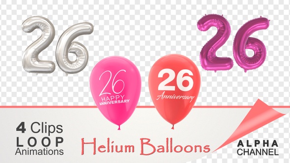 26 Anniversary Celebration Helium Balloons Pack