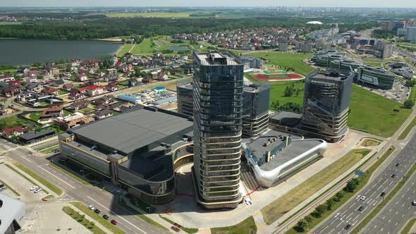 View From the Height of Pobediteley Avenue in Minsk.New Residential and Business District in Minsk alt