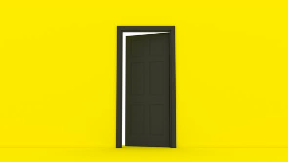 Yellow Wall Black Door Open Empty Mockup Interior Room Architecture Concept alt