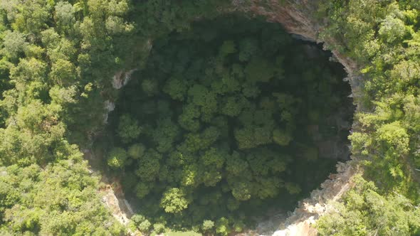 Aerial top view of Spirit Well Cave, Pang Mapha District, Mae Hong Son, Thailand. Tourist attraction alt