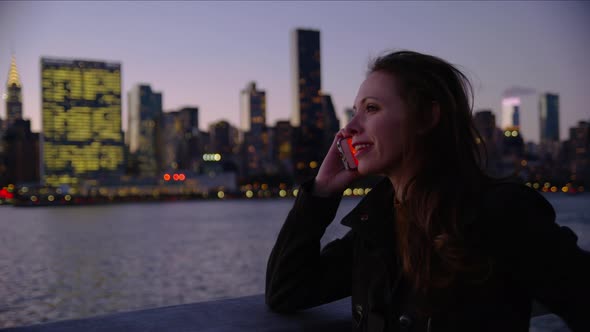 Woman in New York City talking on cell phone