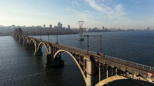Aerial View of the Right Bank of the Dnieper City From the Side of the Railway Bridge