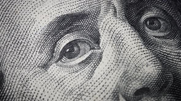 American one hundred dollar paper banknote in close up macro view dolly shot. alt