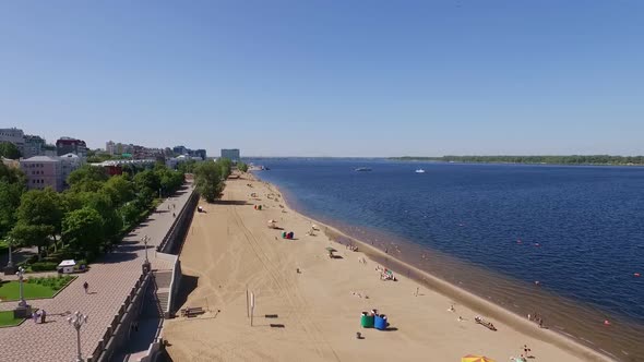 Volga River Region Aerial View on Beautiful Beach in Samara City Russia