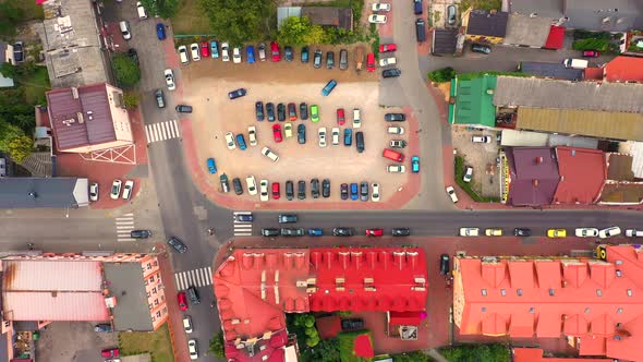 Top aerial panoramic view of Lowicz old town historical city centre with Rynek Market Square, Old To alt
