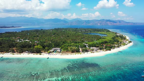 Daytime drone copy space shot of a paradise sunny white sand beach and blue sea background  alt