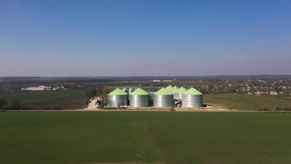 Aerial View of the Grain Silo's Elevator Near the Fields