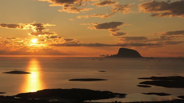Time-lapse landscape of the sunset from Donna island, Norway, Nordland County, Helgeland region. alt