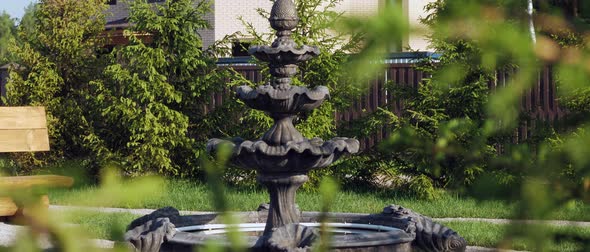 ÇView of the Idle Fountain Through the Branches of the Spruce in the Countryside in Summer in a alt
