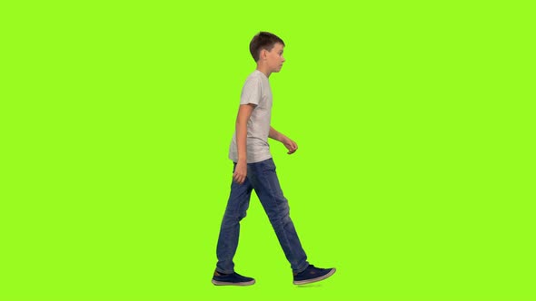 Teen Boy Walking in Casual Wear