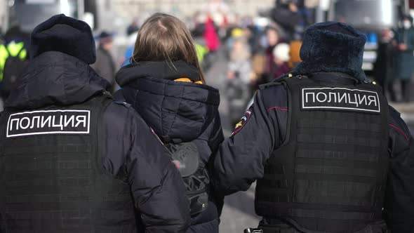 Riot Police Arrest Girl on Protest Russia
