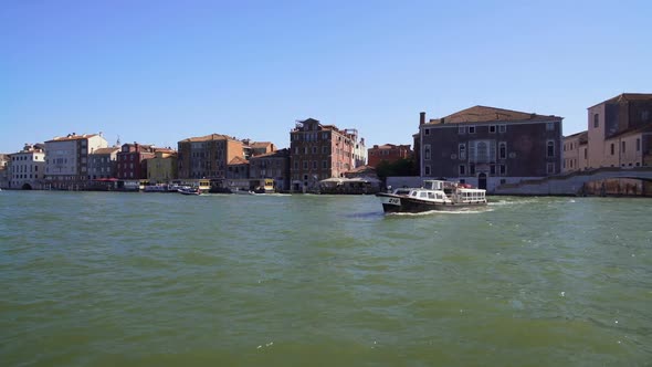 Water Transport, View From Boat on Vaporetto Sailing on Grand Canal in Venice alt