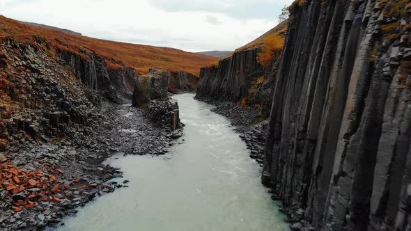 Aerial View of Studlagil Canyon, Jokulsa A Bru River in Iceland alt